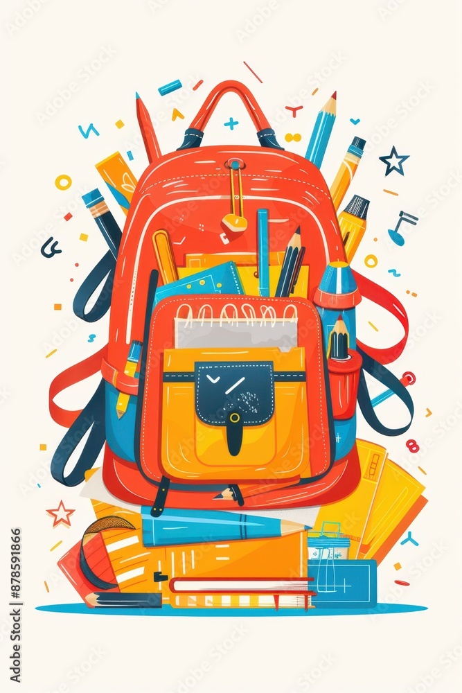 an illustration of a school bag with school supplies an illustration of a school bag with school supplies