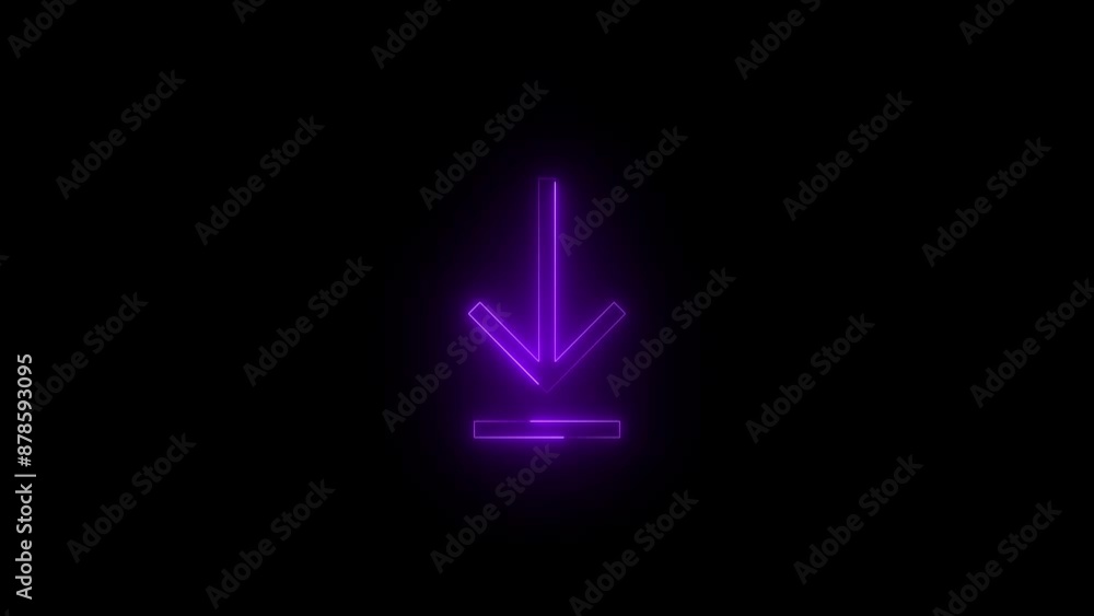 Neon download arrow icon purple glowing black background animation Neon download arrow icon purple glowing black background animation