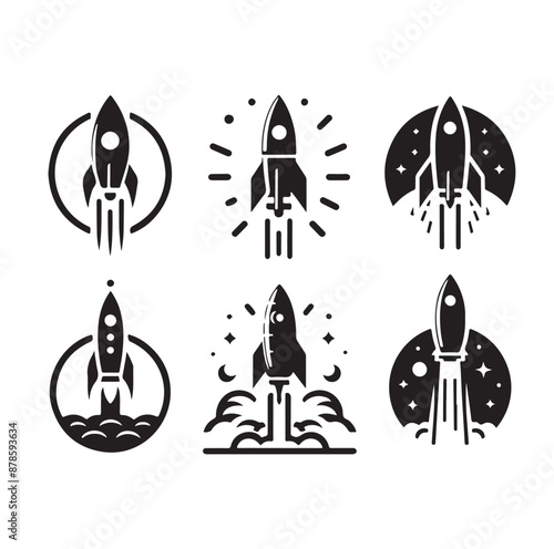 rocket launch icon set vector silhouettes illustration 