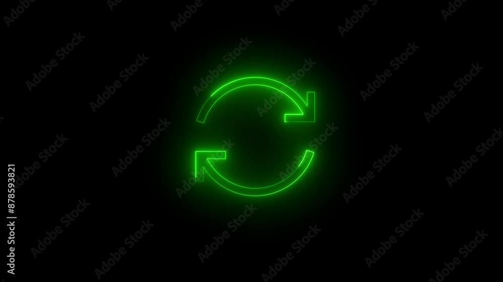 Neon sync icon green glowing black background animation Neon sync icon green glowing black background animation