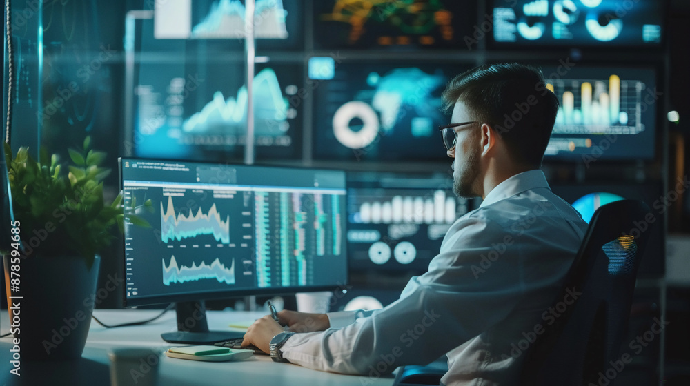 A data scientist collaborating on a project in a virtual meeting. A data scientist collaborating on a project in a virtual meeting.