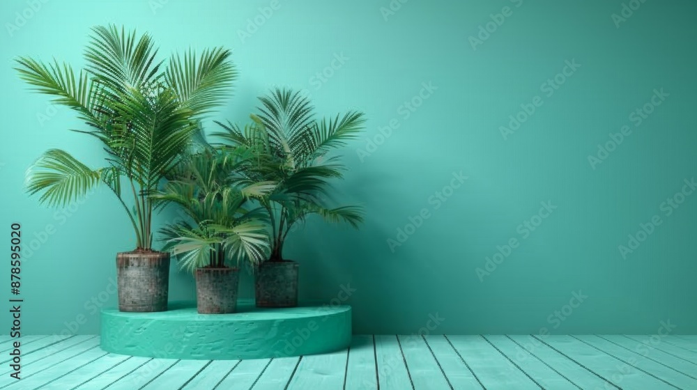 Fototapeta premium Tropical Plants on a Turquoise Platform