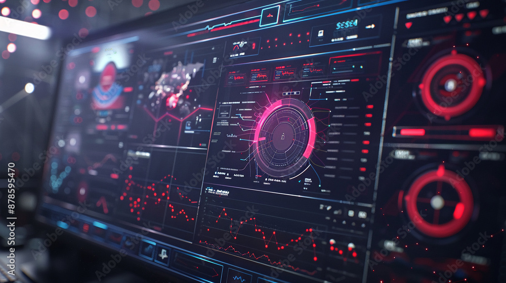 A detailed dashboard of AI-driven security analytics. technology AI A detailed dashboard of AI-driven security analytics. technology AI