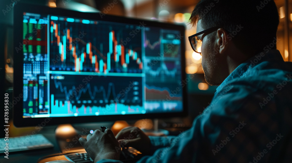 A financial analyst using data to assess risk. A financial analyst using data to assess risk.