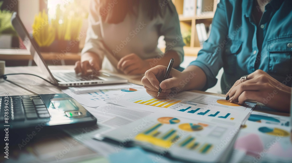 A marketing team analyzing customer behavior data. A marketing team analyzing customer behavior data.