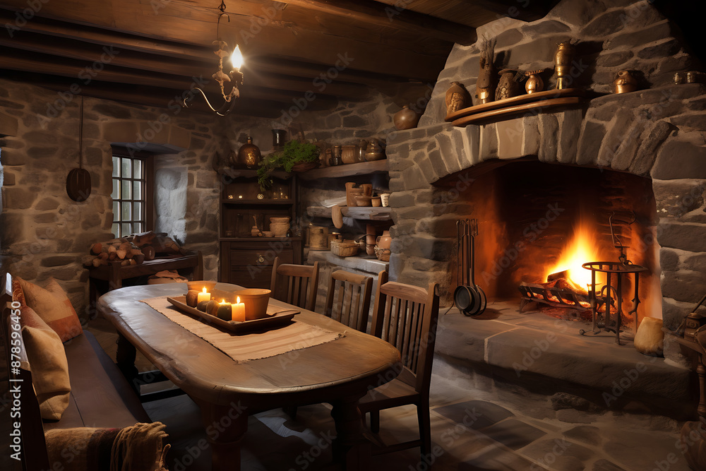 Rustic cabin interior with warm wood tones and a crackling fireplace, perfect for cozy winter nights.
Rustic cabin interior with warm wood tones and a crackling fireplace, perfect for cozy winter nights.