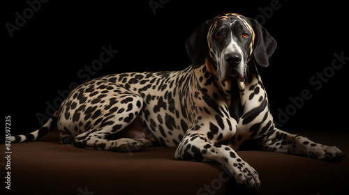 Black and white Dalmatian dog on brown background, studio portrait, pet photography, cute and playful, perfect for pet product advertising. 