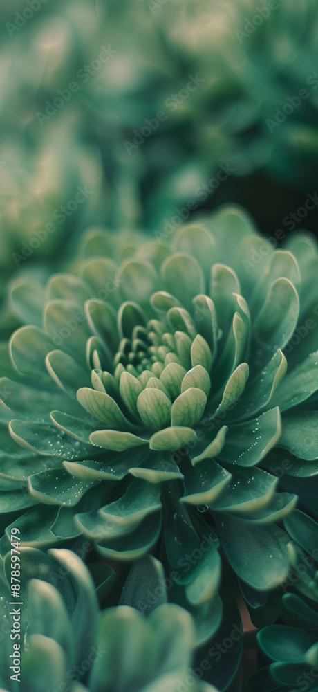 Green Succulent Plant Close-up with Dew Drops Green Succulent Plant Close-up with Dew Drops