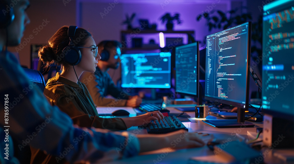Professionals from various regions are coding together remotely. Professionals from various regions are coding together remotely.