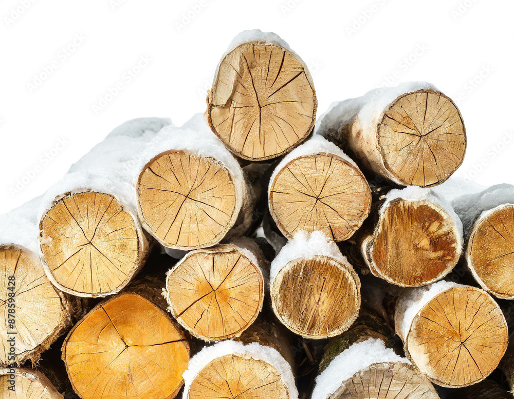 Eingefrorener Holzstapel isoliert auf weißen Hintergrund, Freisteller Eingefrorener Holzstapel isoliert auf weißen Hintergrund, Freisteller