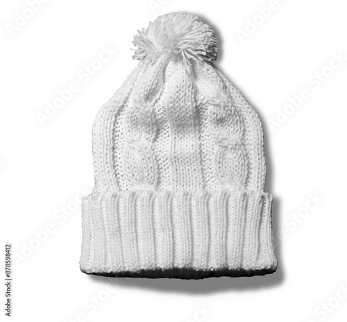 White Woolen Beanie Hat on Transparent Background