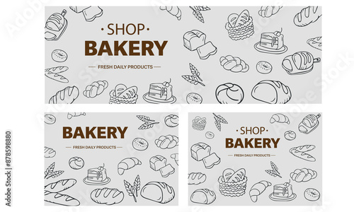 Bakery and pastry desserts banner template set, templates for special media
