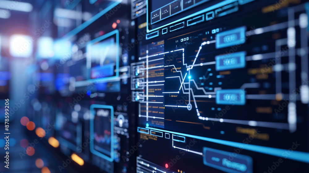 An AI application monitoring data flow for security breaches. technology AI An AI application monitoring data flow for security breaches. technology AI