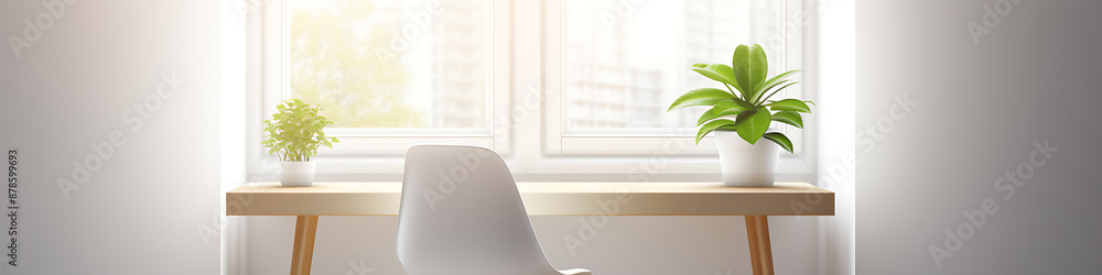 Minimalist white chair and wooden table near window with green plants, evoking a serene and peaceful workspace for productivity and creativity.
Minimalist white chair and wooden table near window with green plants, evoking a serene and peaceful workspace for productivity and creativity.