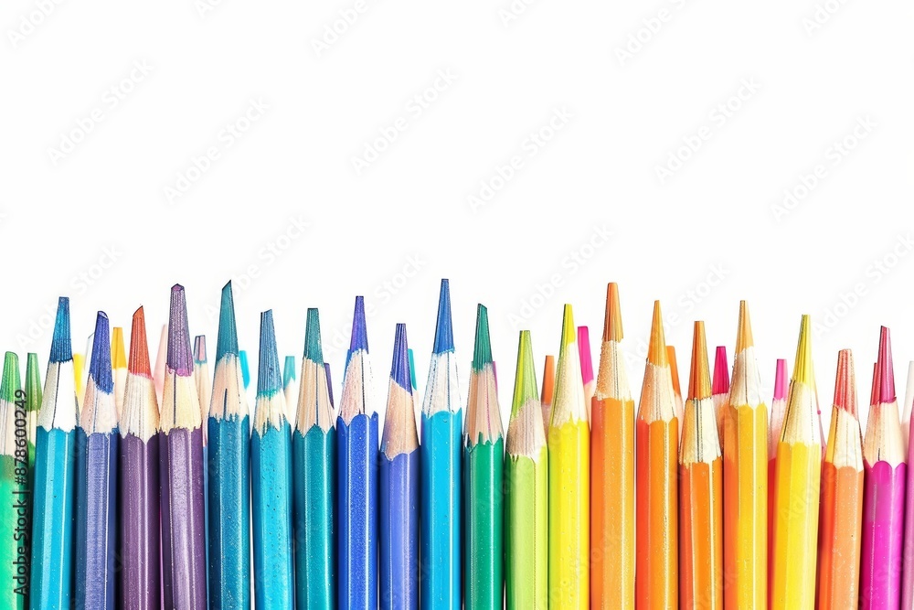 Clipping path close-up of color pencils on white. Frame education. Clipping path close-up of color pencils on white. Frame education.