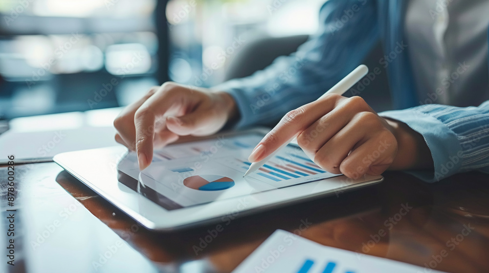 An employee using a tablet to review real-time analytics dashboards. An employee using a tablet to review real-time analytics dashboards.