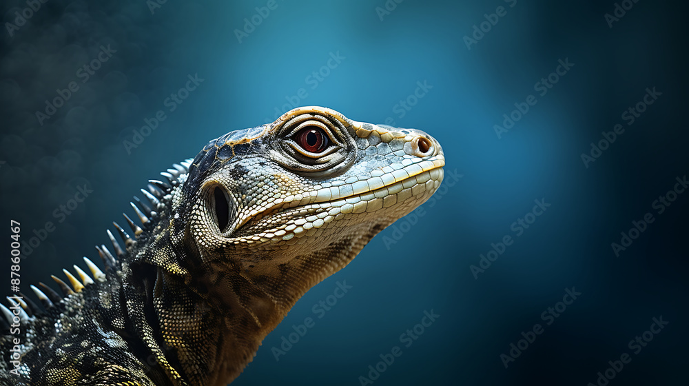 A close-up of a brown and grey lizard with a red eye against a blue background, perfect for nature, wildlife, and animal lovers.
A close-up of a brown and grey lizard with a red eye against a blue background, perfect for nature, wildlife, and animal lovers.