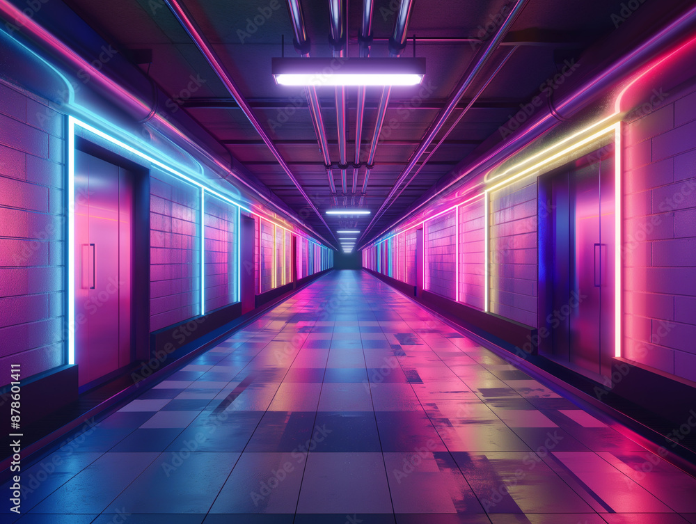 A neon-lit tunnel, a futuristic theme, a very good for any project. Generative AI A neon-lit tunnel, a futuristic theme, a very good for any project. Generative AI