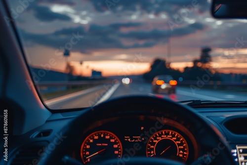 Nighttime driving scene from the driver's point of view inside the automobile, with the speedometer showing 59 km/h (59 mph).