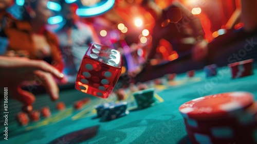 Showcase the anticipation of a dice roll at the craps table,
