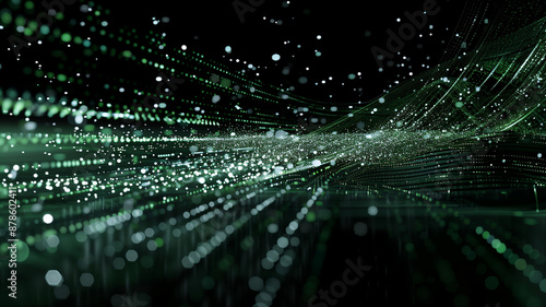 Digital Data Stream with Green and White Binary Codes