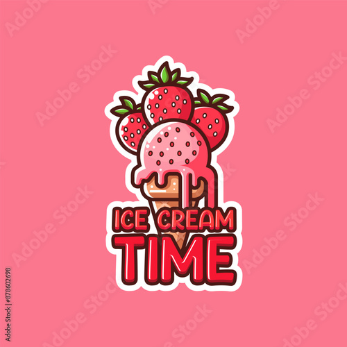 Cute ice cream element sticker with words, design vector illustration. Vector eps 10