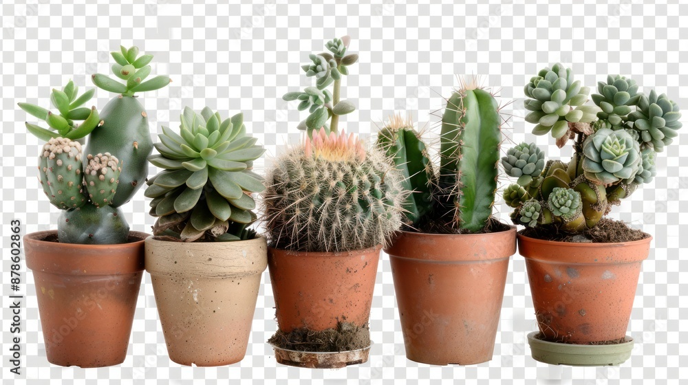small indoor plants , various cactus and succulent plants in pot. isolated on white or transparent PNG small indoor plants , various cactus and succulent plants in pot. isolated on white or transparent PNG