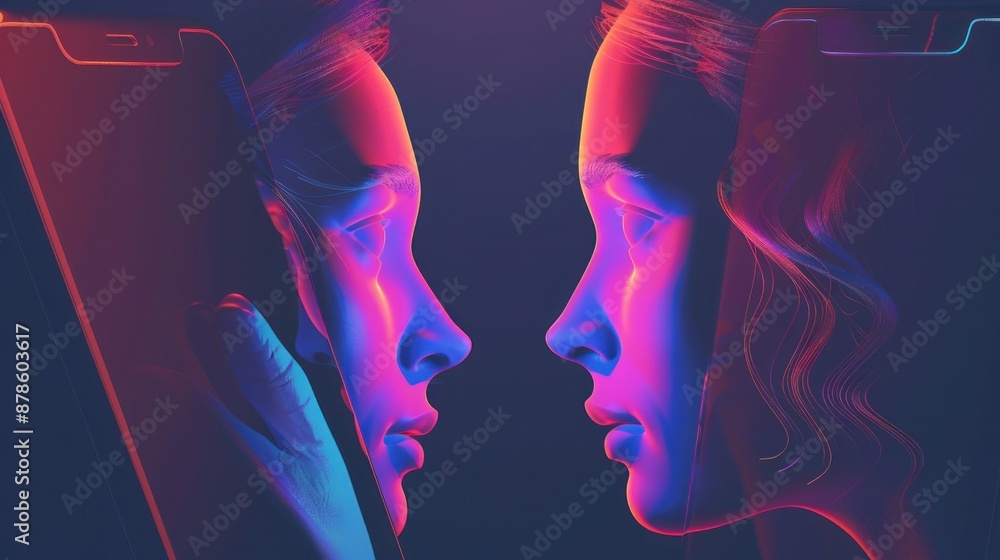 Smartphone with male and female profiles. Friends chatting. New generation. The concept of social networks, virtual relationships. Smartphone with male and female profiles. Friends chatting. New generation. The concept of social networks, virtual relationships.