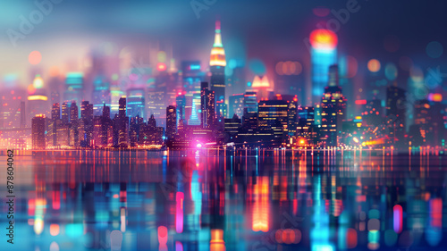 Bright Abstract Cityscape at Night with Blurred Lights 
