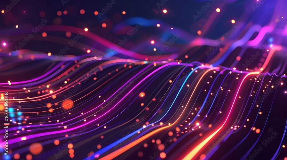 Dynamic Flow of AI Data - Glowing Lines and Digital Patterns in Purple, Orange, and Blue, Representing Speed of Information Flow Dynamic Flow of AI Data - Glowing Lines and Digital Patterns in Purple, Orange, and Blue, Representing Speed of Information Flow