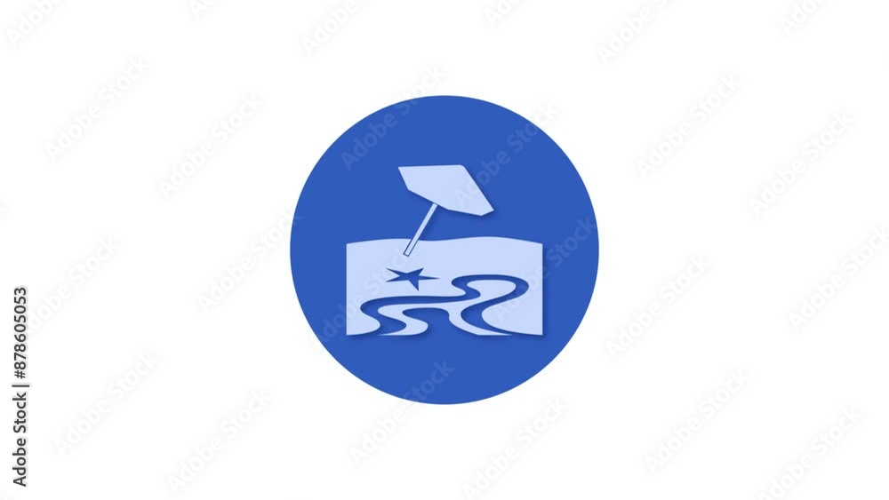 Beach icon blue color simple shape circle animation white background Beach icon blue color simple shape circle animation white background