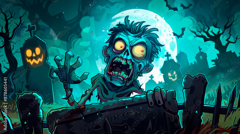 Cartoon Halloween Scenery Zombie Coming Out of the Grave, Creative. Cartoon Halloween Scenery Zombie Coming Out of the Grave, Creative.