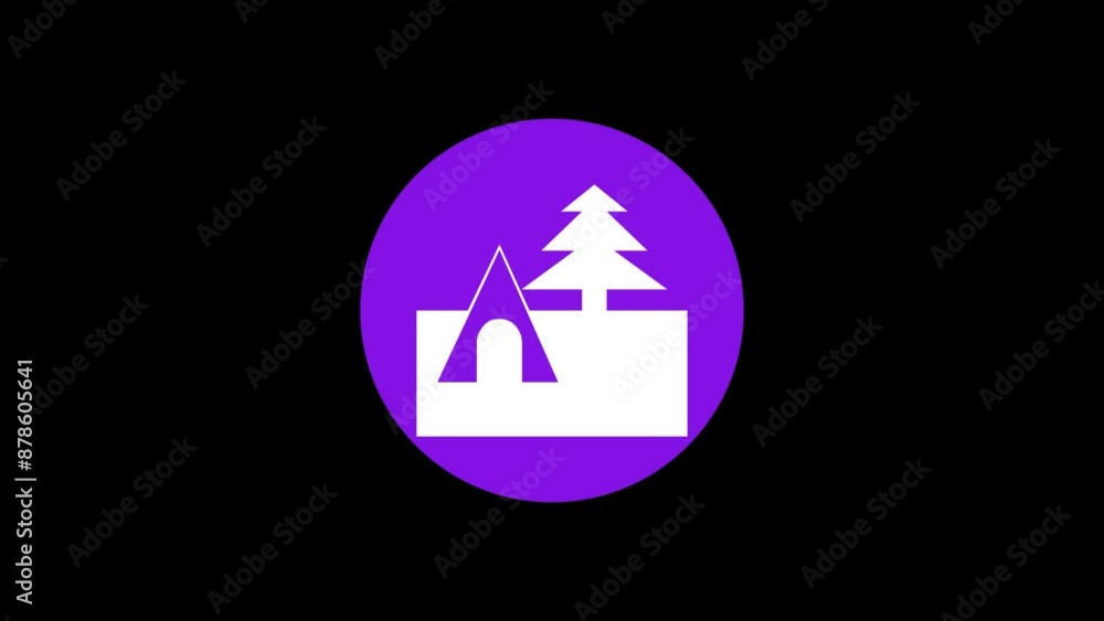 Camping icon purple color simple shape circle animation black background Camping icon purple color simple shape circle animation black background