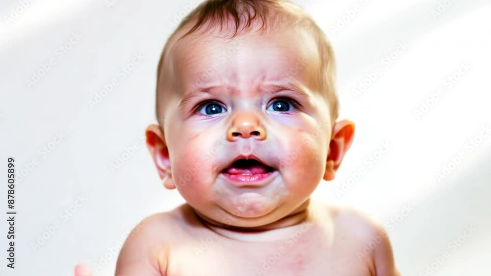 little infant grinning on a white background little infant grinning on a white background