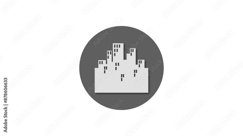 Cityscape icon black color simple shape circle animation white background Cityscape icon black color simple shape circle animation white background