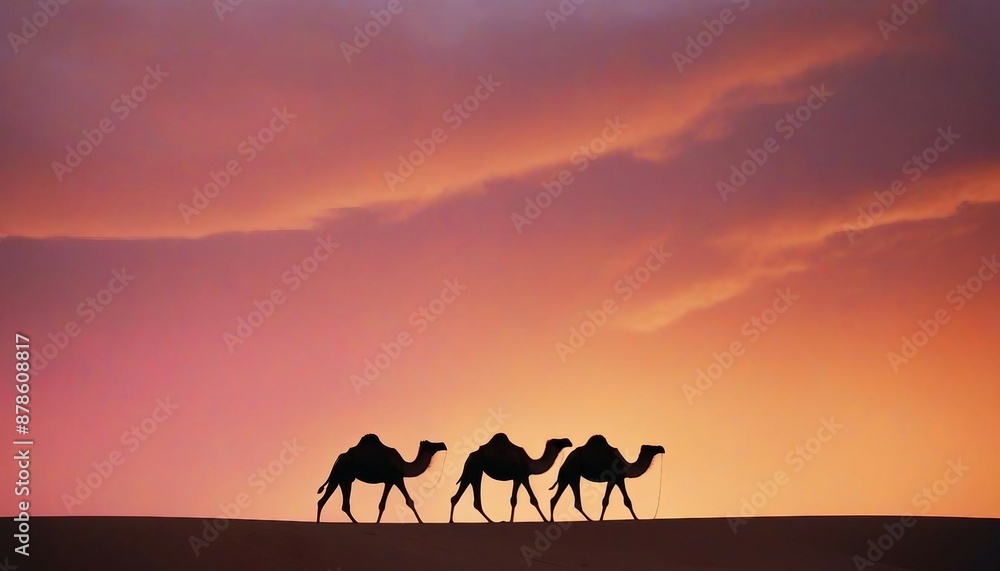 silhouettes of camels moving side by side in the desert at dramatic sunset
silhouettes of camels moving side by side in the desert at dramatic sunset