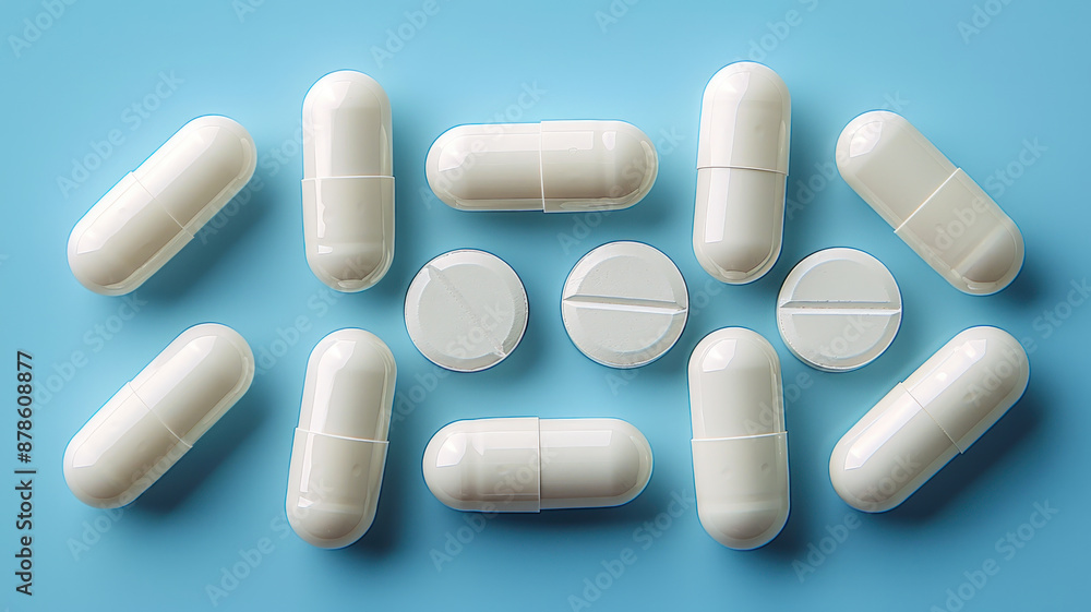 White Capsules and Tablets: Clean Pharmaceutical Medication Close-Up White Capsules and Tablets: Clean Pharmaceutical Medication Close-Up