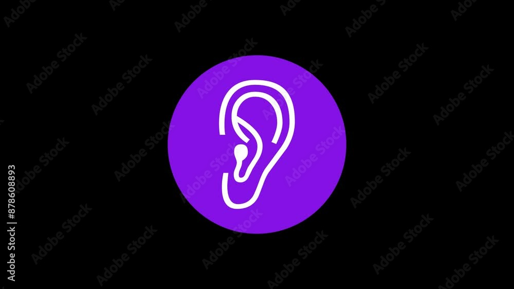 Ear icon purple color simple shape circle animation black background Ear icon purple color simple shape circle animation black background