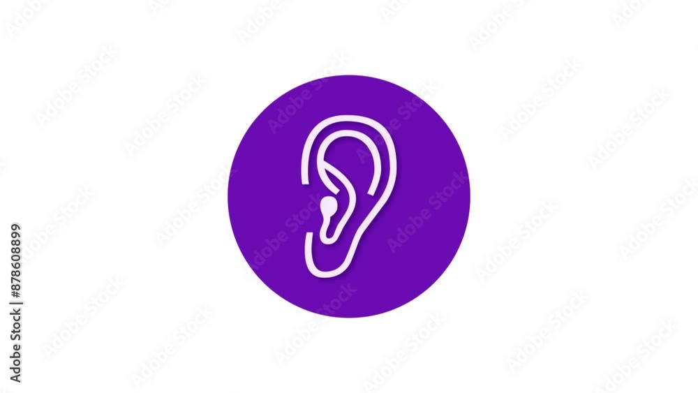 Ear icon purple color simple shape circle animation white background