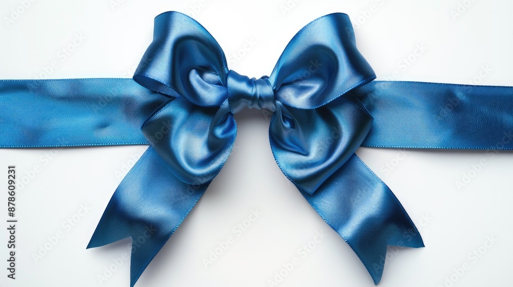 Blue silk ribbon bow over white background as decoration Blue silk ribbon bow over white background as decoration