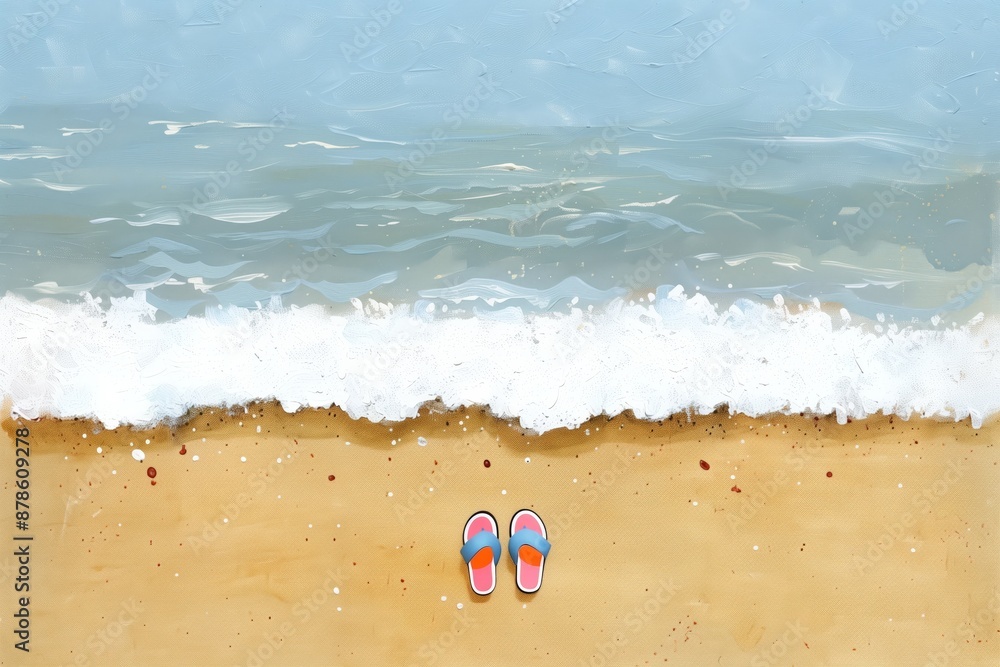 Naklejka premium A pair of flip flops is on a beach