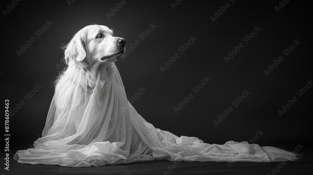 Golden Retriever Dog in Elegant White Fabric Portrait, Artistic Photography, Pet Concept Golden Retriever Dog in Elegant White Fabric Portrait, Artistic Photography, Pet Concept