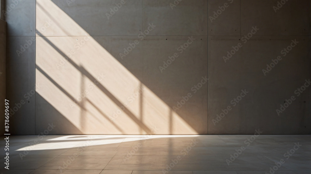 Empty room, glass windows, combined with the sunlight on the wall, concrete Waals, copy space Empty room, glass windows, combined with the sunlight on the wall, concrete Waals, copy space