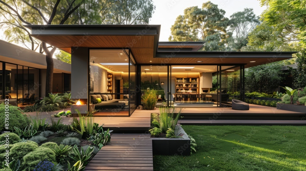 Modern house with a large garden and patio Modern house with a large garden and patio