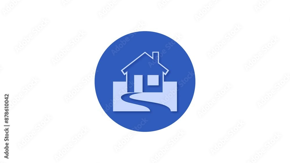 House icon blue color simple shape circle animation white background House icon blue color simple shape circle animation white background