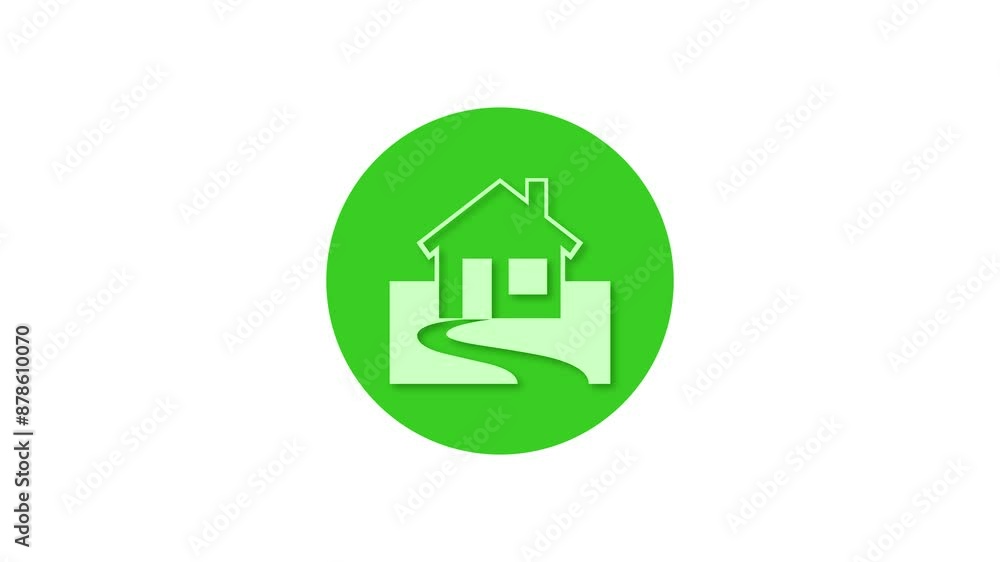 House icon green color simple shape circle animation white background House icon green color simple shape circle animation white background