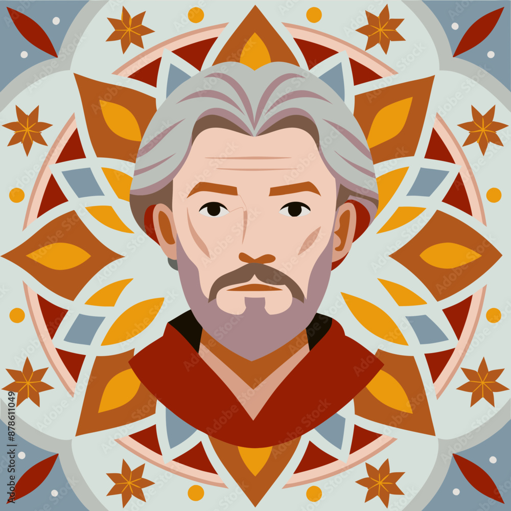 Fototapeta Geometric Portrait of a Man with Mandala Background
