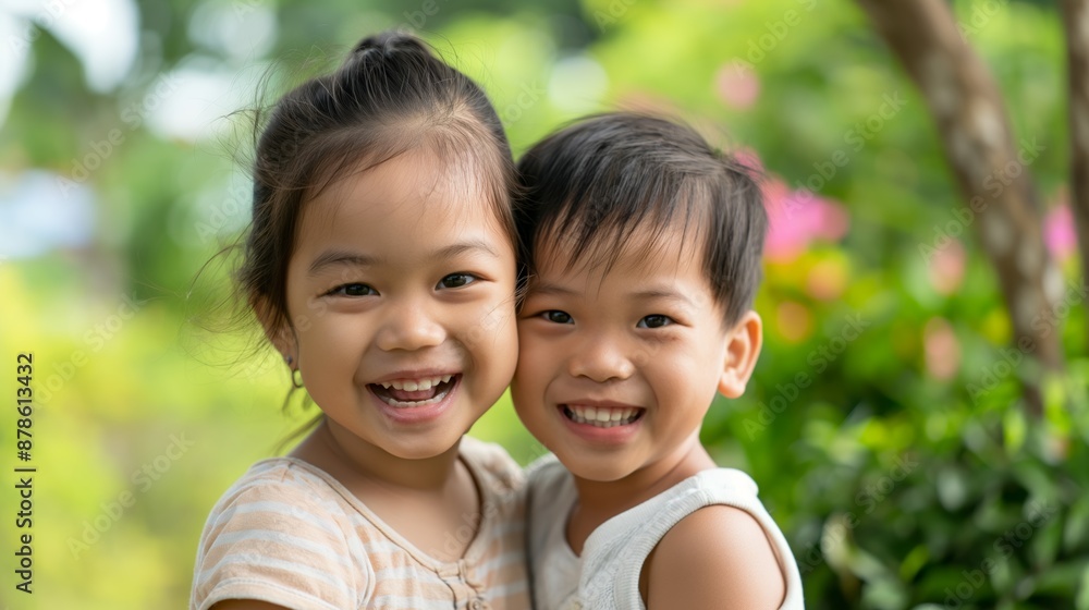 Joyful Siblings Bonding in Heartwarming Close-Up Moment Joyful Siblings Bonding in Heartwarming Close-Up Moment