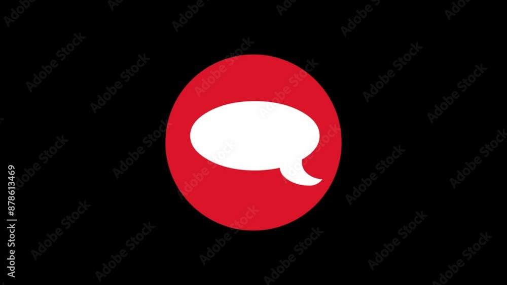 Speech balloon icon red color simple shape circle animation black background Speech balloon icon red color simple shape circle animation black background