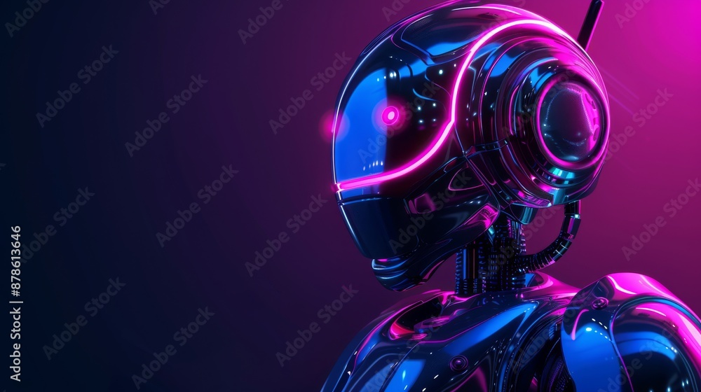 The futuristic AI robot is depicted with neon lights from one side, illustrating cuttingedge technology The futuristic AI robot is depicted with neon lights from one side, illustrating cuttingedge technology